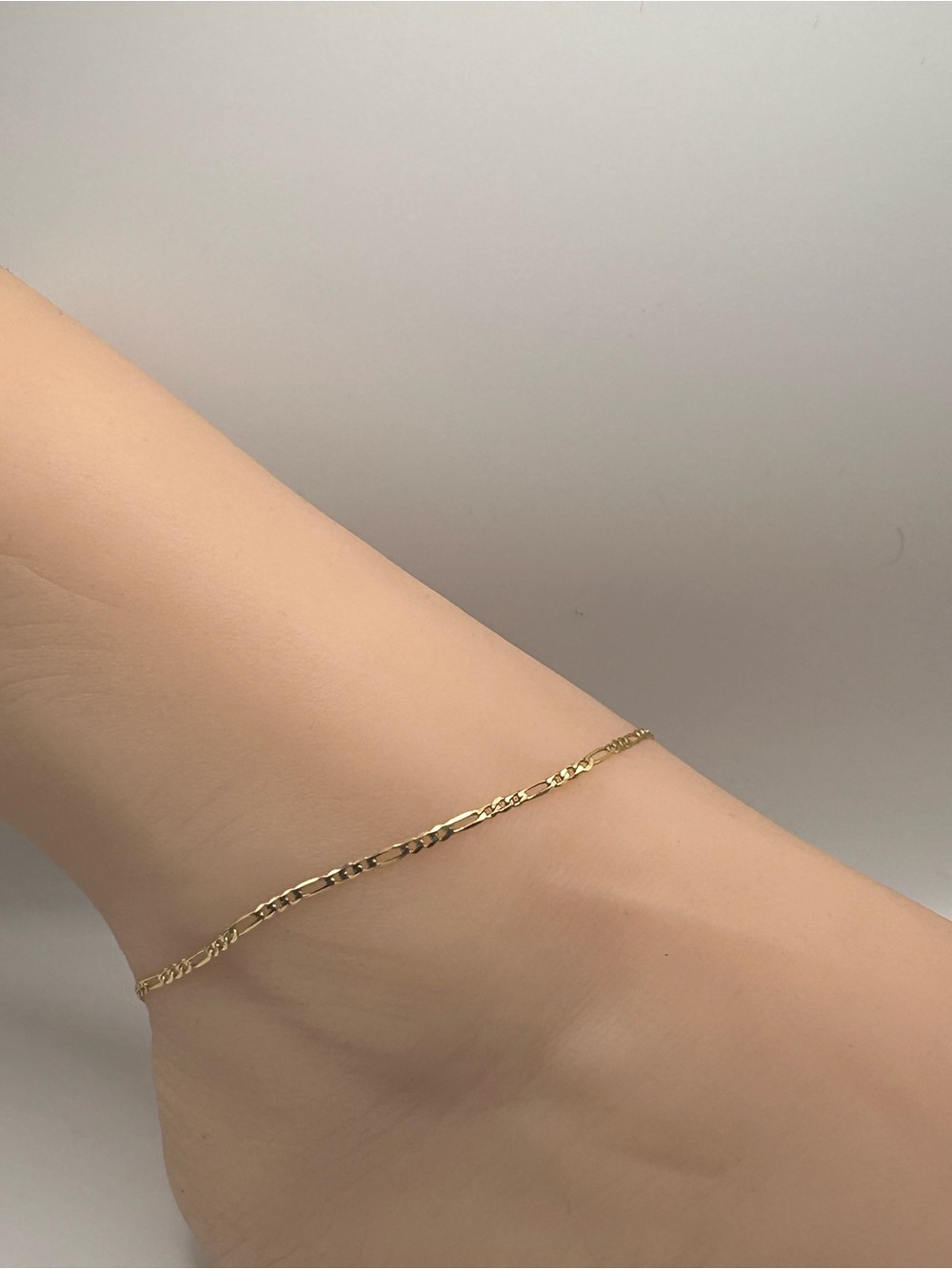 14k Delicate Gold Anklet Chain - Minimal Figaro Style